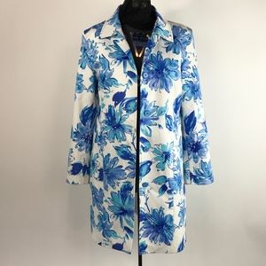 BERNARDO FLORAL COAT Women's Blue White Size M